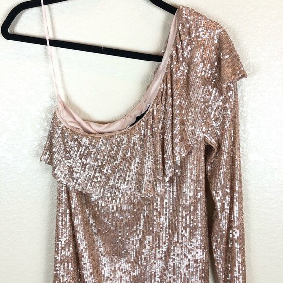 NWT Zara Blogger Sequin Ruffle One Shoulder Dress. - Picture 11 of 14